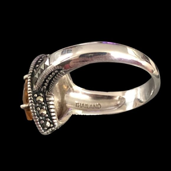VINTAGE Marquise Cut Citrine Gemstone Sterling Silver Cocktail Ring Sz 7 - Picture 5 of 7